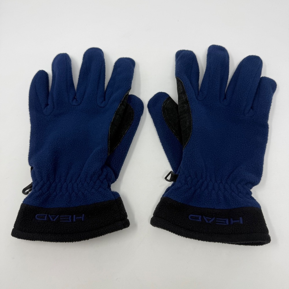 Head Mens Navy Blue Fleece Thinsulate Winter Gloves Leather Palm Size Large